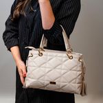 Bolsa Tote Off Wite Couro Metalassê 