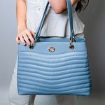 Bolsa Azul Hortênsia Tote Couro Grande