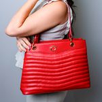 Bolsa Vermelho Morango Tote Couro Grande