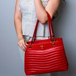 Bolsa Vermelho Morango Tote Couro Grande