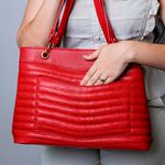 Bolsa Vermelho Morango Tote Couro Grande