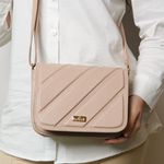 Bolsa Tiracolo Bege Em Couro Pequena