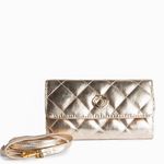 Bolsa Clutch 3 em 1 Dourada Couro com Alça Tiracolo/Pochete