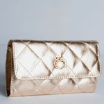 Bolsa Clutch 3 em 1 Dourada Couro com Alça Tiracolo/Pochete