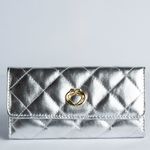 Bolsa Clutch 3 em 1 Prata Couro com Alça Tiracolo/Pochete