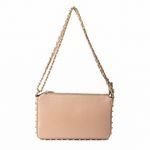 Bolsa Tiracolo Bege em Couro Spikes Pequena