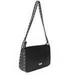 Bolsa Tiracolo Preta Níquel em Couro Spikes Pequena