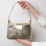 Bolsa Tiracolo Dourada em Couro Pequena Mari