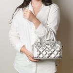 Bolsa Baú Prata Em Couro Pequena