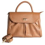 Bolsa de Mão Caramelo em Couro com Alça Tiracolo Média