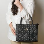 Bolsa Tote Preta Couro Metalassê