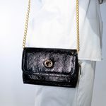 Bolsa Jana Night Preta Couro Verniz Pequena