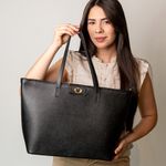 Bolsa Shopping Preta Couro Grande Aline