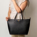 Bolsa Shopping Preta Couro Grande Aline