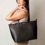 Bolsa Shopping Preta Couro Grande Aline
