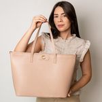 Bolsa Shopping Bege Couro Grande Aline