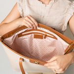 Bolsa Shopping Off White/Caramelo Couro Grande Aline