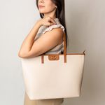 Bolsa Shopping Off White/Caramelo Couro Grande Aline