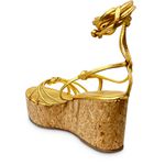 Sandália Plataforma Dourada Amarração Couro