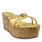 Sandália Plataforma Dourada Couro