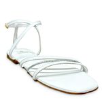 Sandália Rasteira Branca Tiras Couro