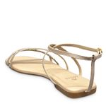 Sandália Rasteira Bege Tiras Strass Couro