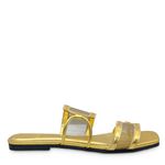 Sandália Rasteira Dourada Tela Couro