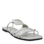 Sandália Rasteira Prata Tela Couro