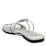Sandália Rasteira Prata Tela Couro