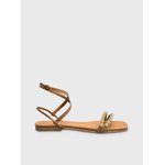 Sandália Rasteira Caramelo Strass Couro