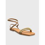 Sandália Rasteira Caramelo Strass Couro