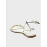 Sandália Rasteira Off White Strass Couro