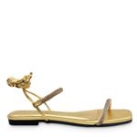Sandália Rasteira Dourada Strass Couro