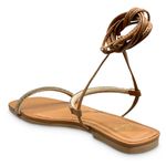 Sandália Rasteira Caramelo Strass Couro