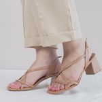 Sandália Mel Salto Bloco Couro