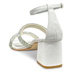 Sandália Salto Bloco Branca Strass Couro