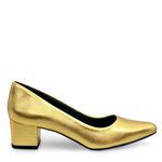 Scarpin Confort Salto Bloco Dourado Couro