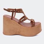 Sandália Flatform Yara Camel Santa Moça