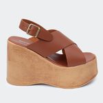 Sandália Flatform Amélia Camel Santa Moça 