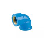 Joelho Pvc Azul 90º Graus LR Soldável Com Rosca Latão 25 x 3/4 Plastubos