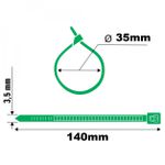 Abraçadeira de Nylon 3,5 x 140mm Verde 100 Peças Ajax A11081