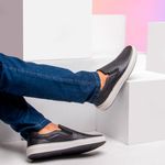 Tênis Sapatênis Casual Slip On Masculino Sintético Preto CRE0075