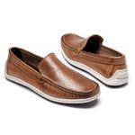 Mocassim Masculino Clássico Em Couro Taupe M22