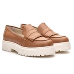 Mocassim Feminino Tratorado Aproprie Fringe Moderno Estiloso Confortável Caramelo
