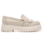 Mocassim Feminino Tratorado Aproprie Fringe Moderno Estiloso Confortável Off White