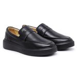 Sapato Mocassim Master All Black Couro Preto Sola Alta Preta