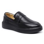 Sapato Mocassim Master All Black Couro Preto Sola Alta Preta