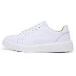 Tênis de Amarrar Couro Liso Branco Sola Alta Branca Clean