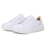 Tênis de Amarrar Couro Liso Branco Sola Alta Branca Clean