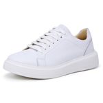 Tênis de Amarrar Couro Liso Branco Sola Alta Branca Clean